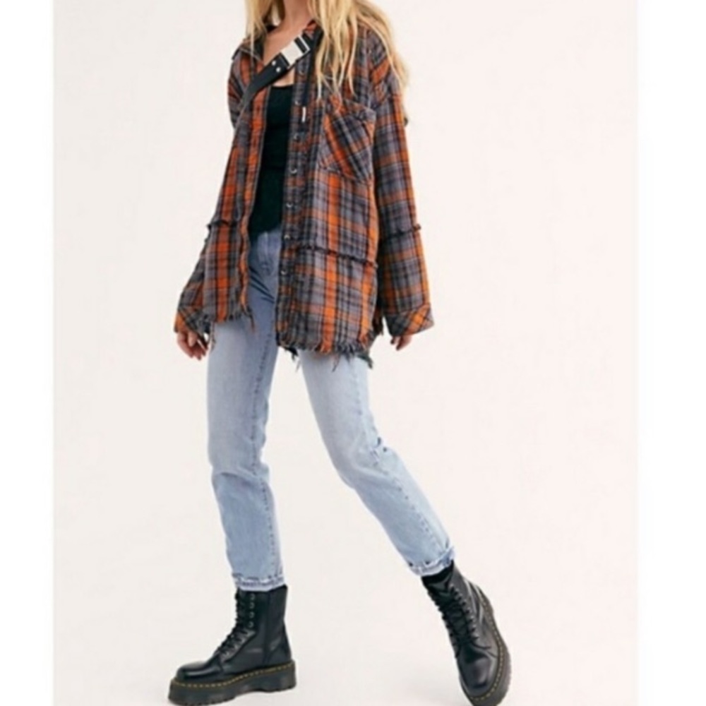 We the Free Calico Basin Plaid Flannel Distressed Hooded Jacket Shacket XS - Picture 16 of 16